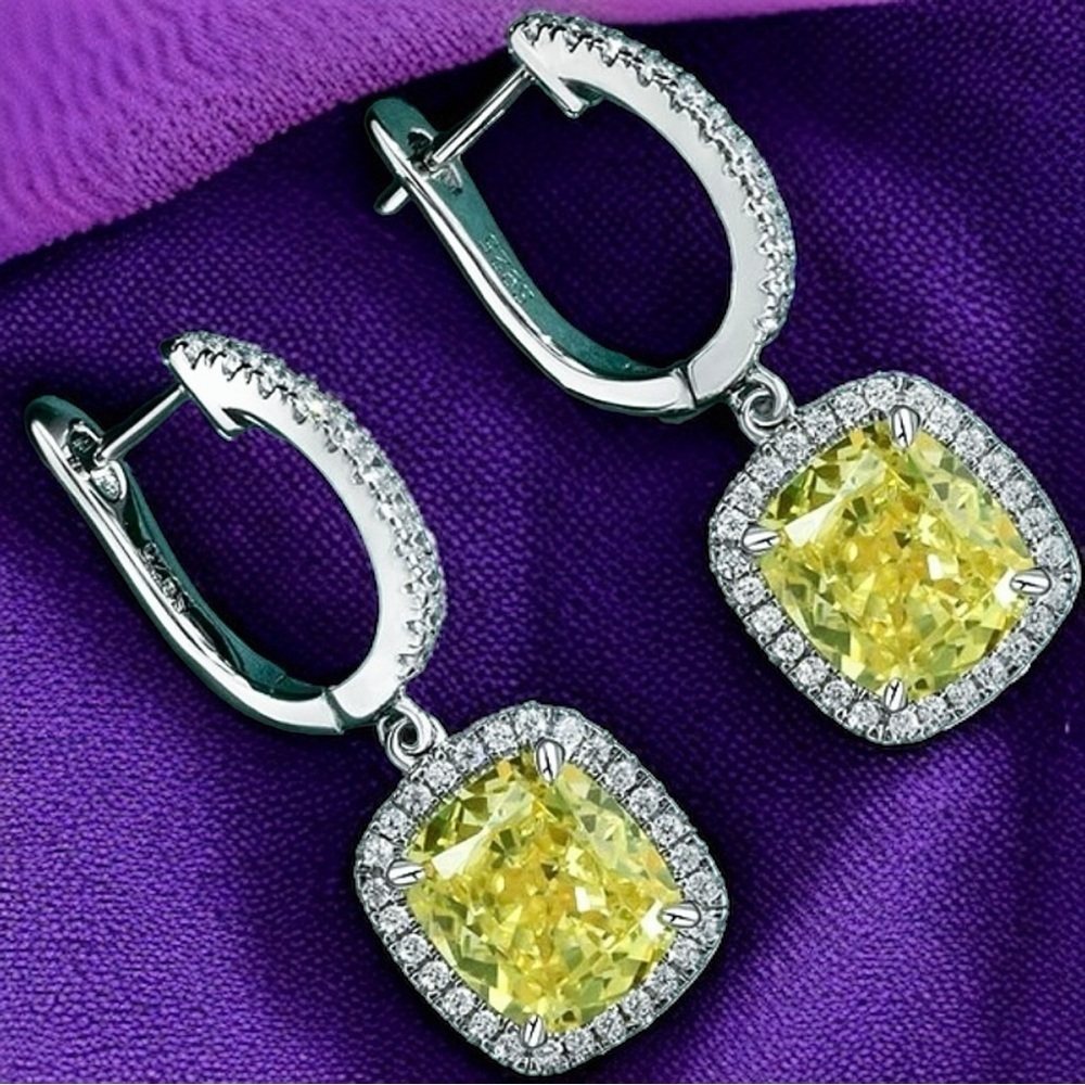NEW Fancy Canary Yellow High Carbon Diamond Simulant Dangle Drop Earrings - Picture 4 of 17